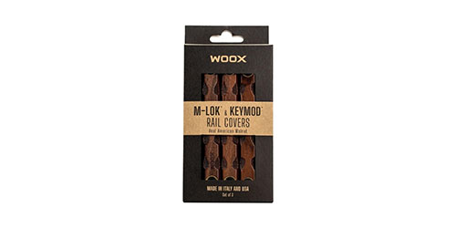 I copri-rail WOOX in legno di noce offrono protezione dal calore, presa sicura e compatibilità universale per M-LOK™ e KeyMod™, facili da installare.